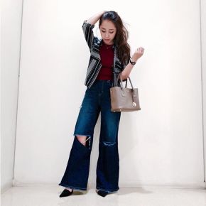 ダメージ加工で辛口ミックス！ 大人のデニムワイドパンツ