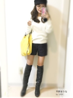 ショートパンツ×ロングブーツでセレカジスタイル