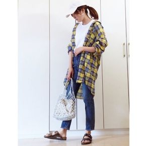 最高チェックロングシャツ コーデ レディース 人気のファッション画像