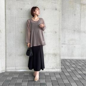 【2】ノースリーブワンピース×メッシュニット・シアーブラウス