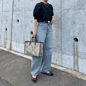 【ワイドデニムパンツ】デザインニットを合わせてお出かけ着に!