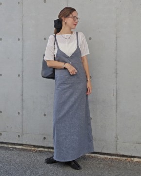ノースリーブワンピース グレー キャミワンピ 秋 チュールキャミ