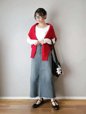 HARE ワインレッド グレー ニットカーディガン ボレロ HARE（ハレ）の「ステッチキリカエニットカーディガン(HARE