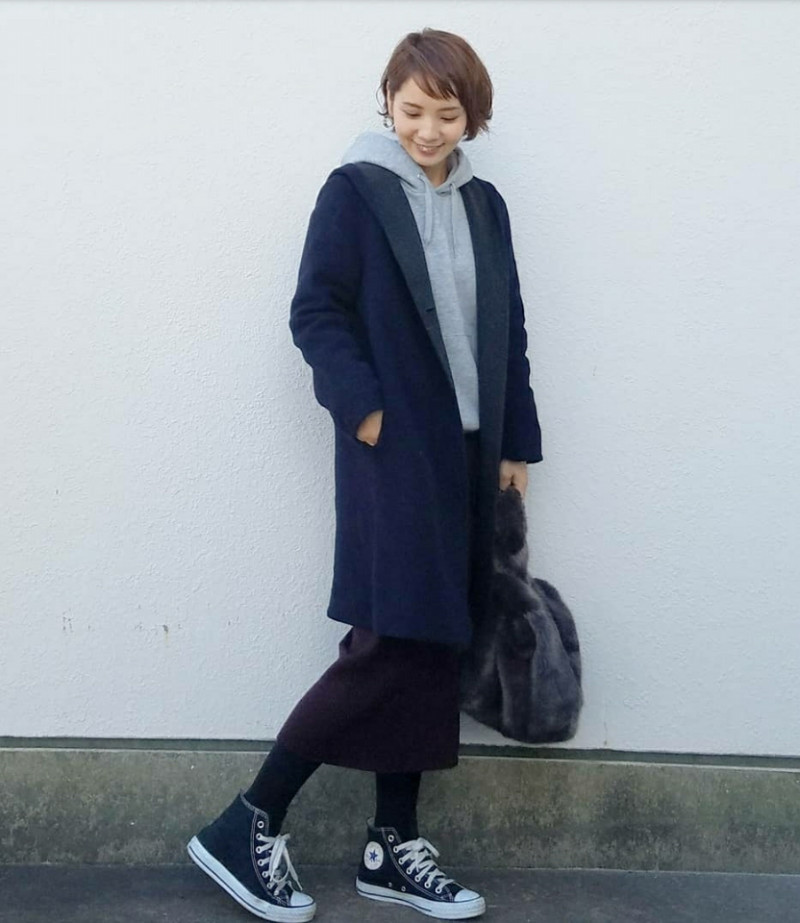 UNIQLO ツイードニットコート（長袖） ネイビー L - メルカリ