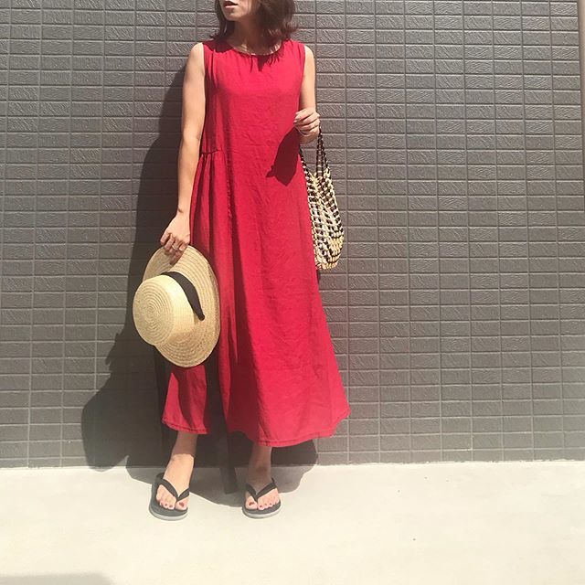 レッド フリンジ ノースリーブ ロングワンピース レッド フリンジ ノースリーブ ロングワンピース