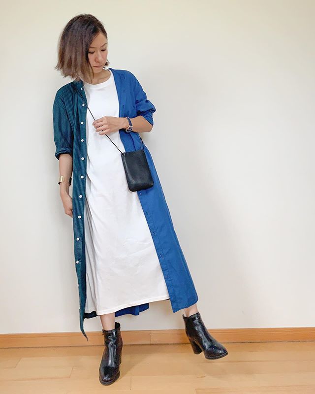 新品✨THE NEWHOUSE　クレイジーパターンロングシャツワンピース　ブルー Amazon.co.jp: [newNE] [ ニューネ ] シャツワンピース