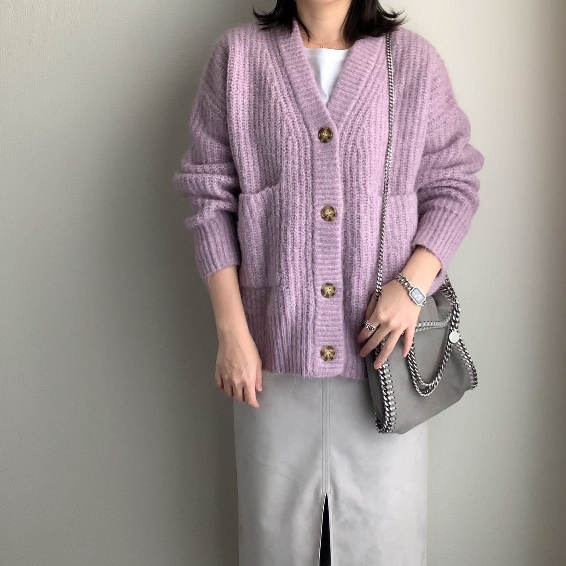 グレー ショルダーバッグ 無地 チェーン x 無地 ZARA（ザラ） ニット