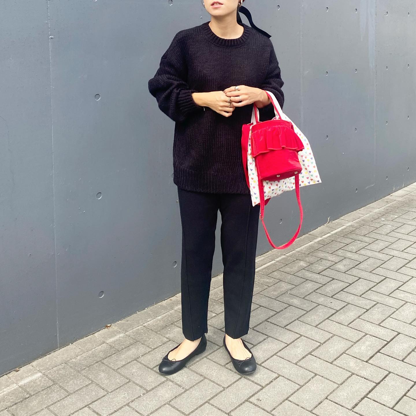 レッド フリル 無地 バケツバッグ setsuko sagittaire(セツコ レッド フリル 無地 バケツバッグ setsuko sagittaire(セツコ