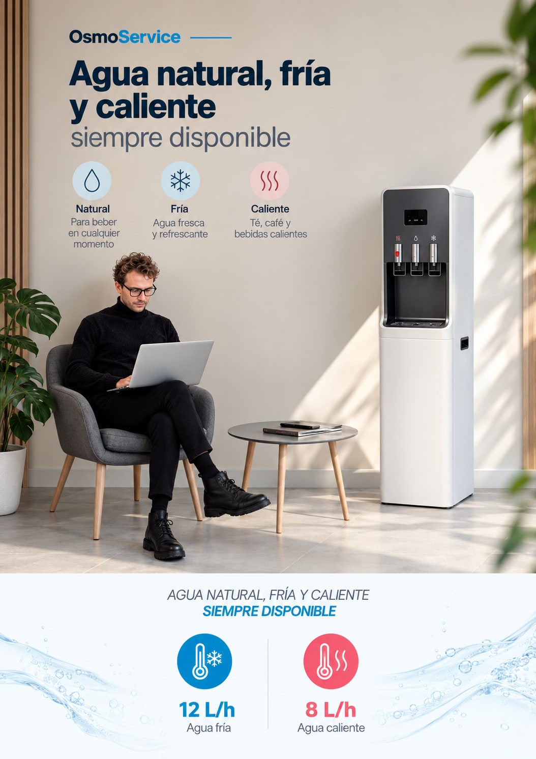 Dispensador de agua purificada de pie OsmoService con triple servicio — 3