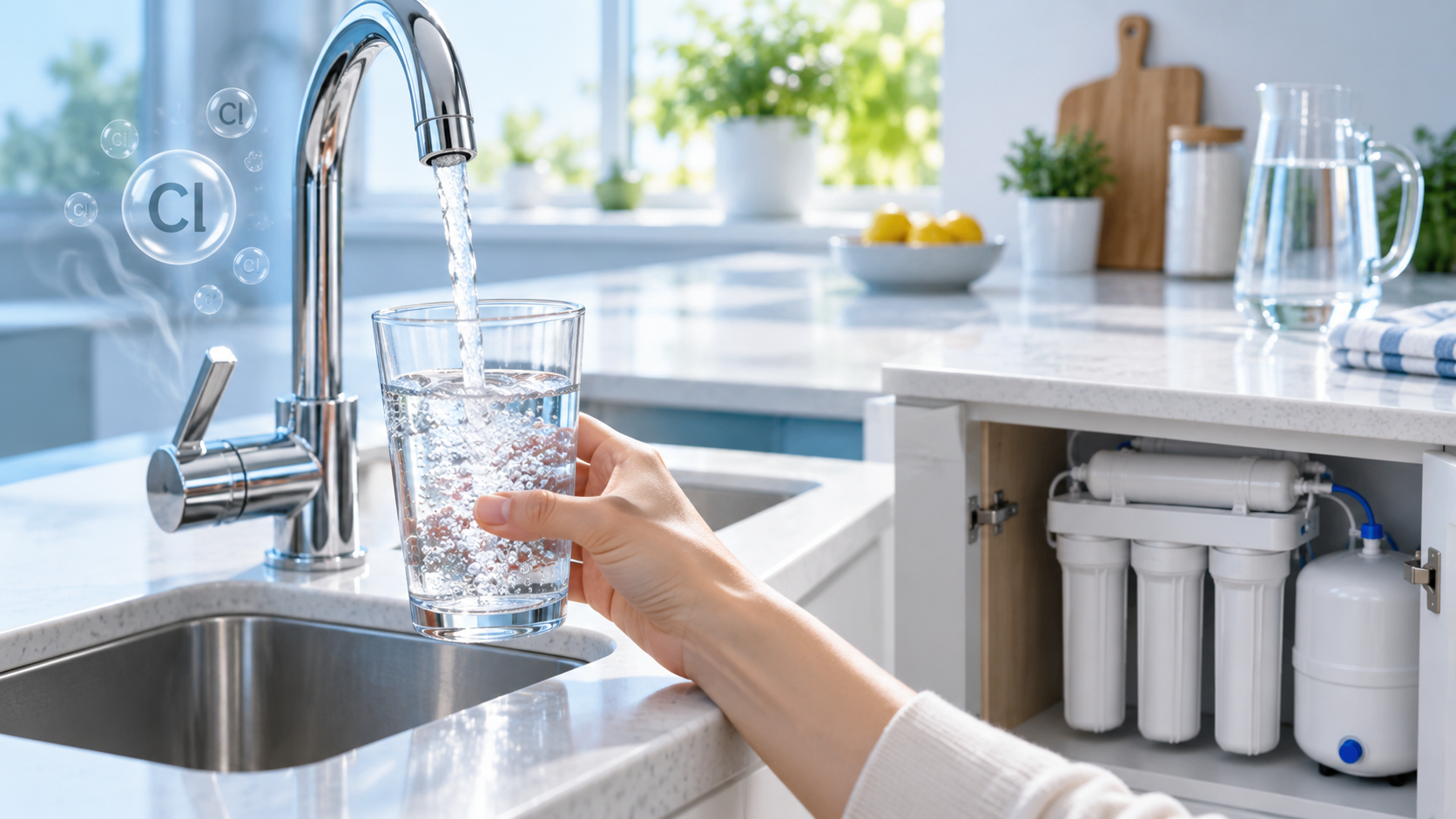 Agua del grifo y sistema de filtración de agua en una vivienda