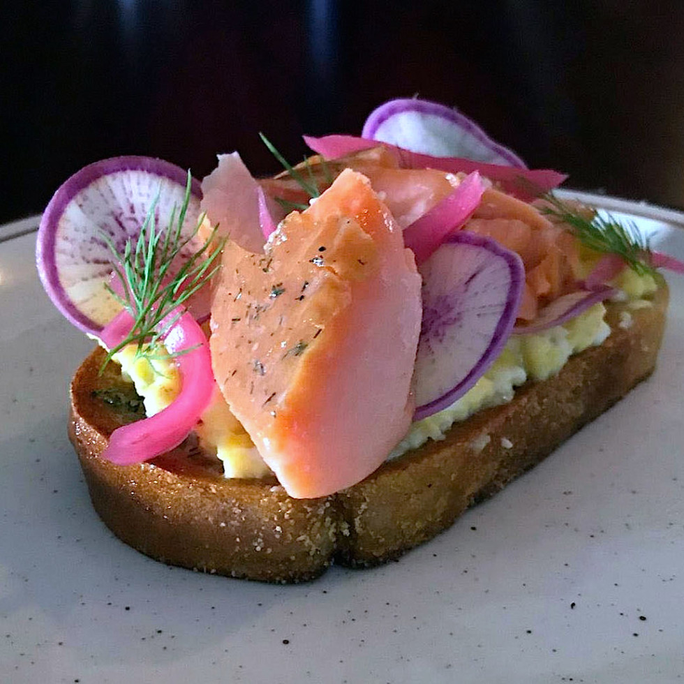 Houston, new happy hour deals, June 2017, Smoked salmon smorrebrod at Ship and Shield 