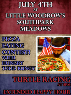 poster for Hungry Todd Rungy pizza eating contest at Little Woodrow's austin