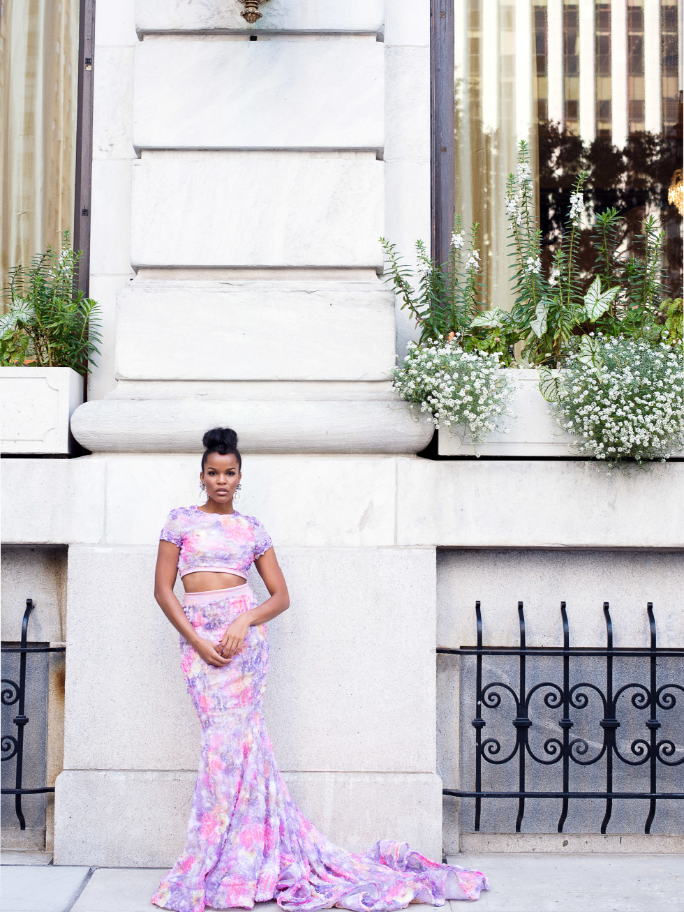 Chasity Sereal floral outfit on streets of New York