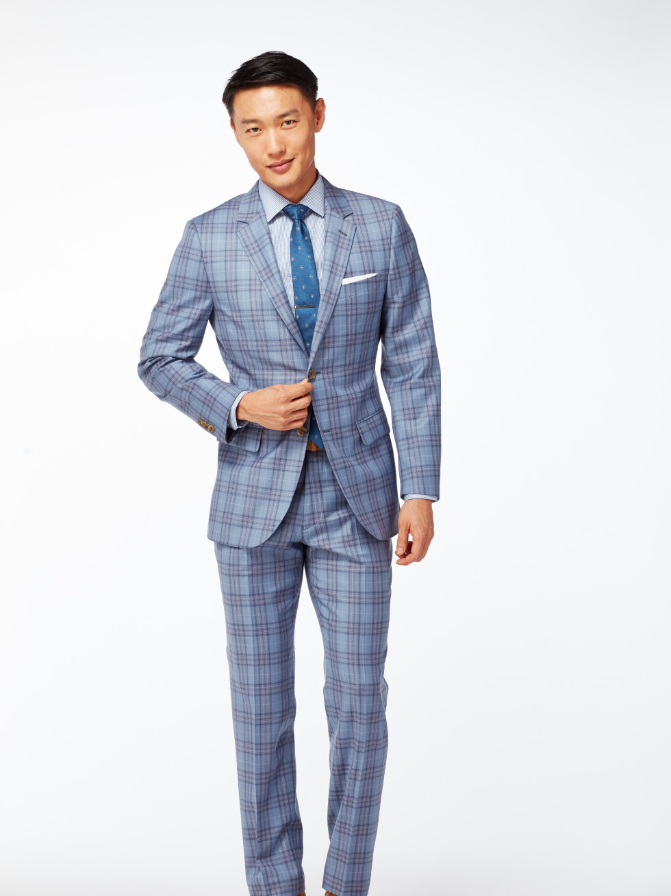 Gray and Mulberry Check Suit
