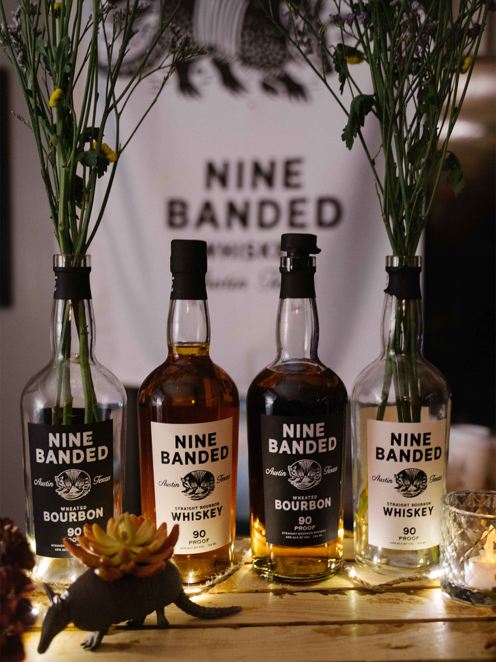 Nine Banded Whiskey and bourbon bottles