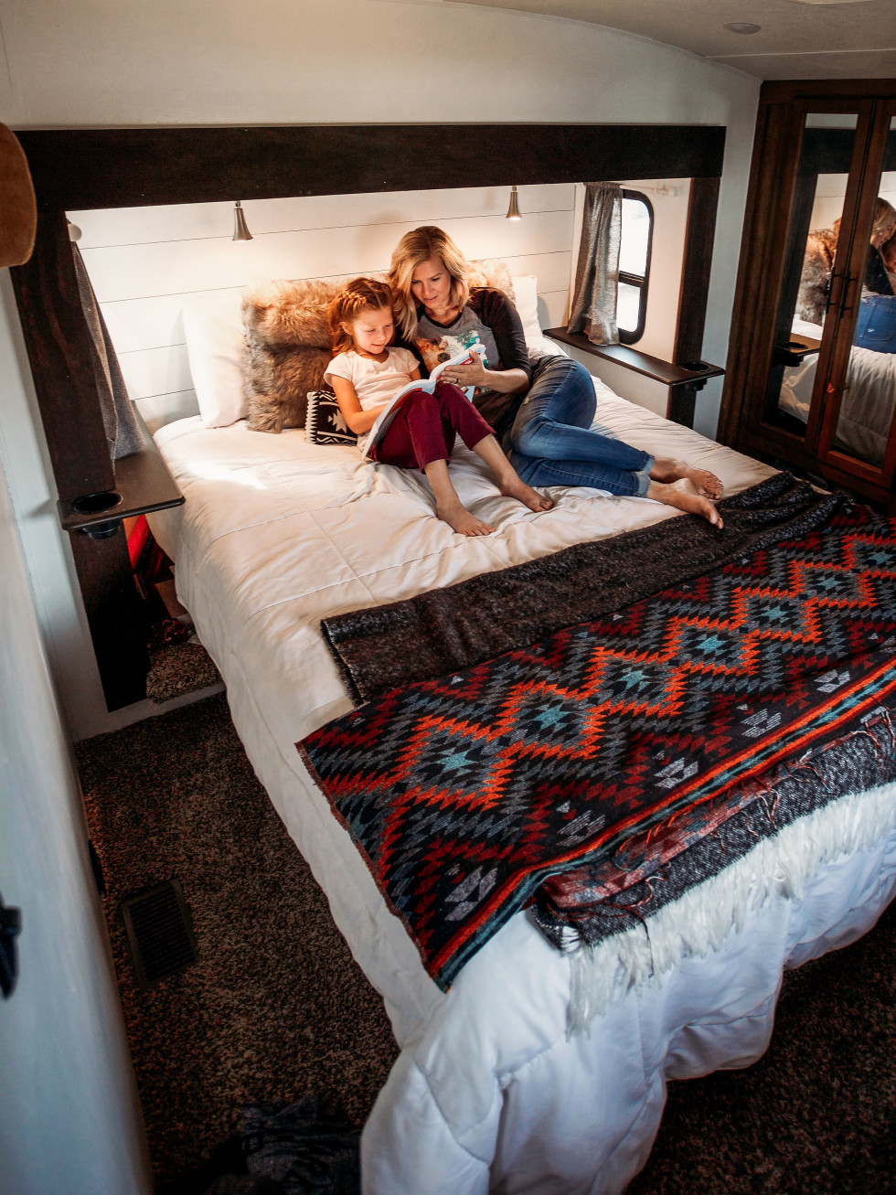 Mother and child inside RV