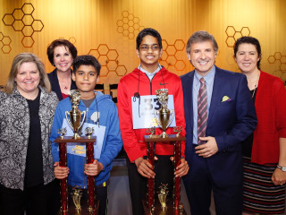 Houston Public Media Spelling Bee, Connie Hill, Lisa Shumate,Nihar Janga,Shourav Dasari, Ernie Manouse, Capella Tucker