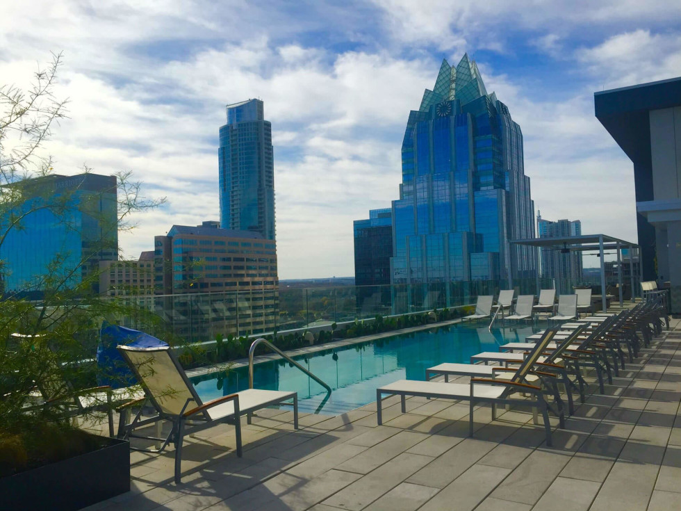 The Westin Austin Downtown hotel rooftop pool skyline