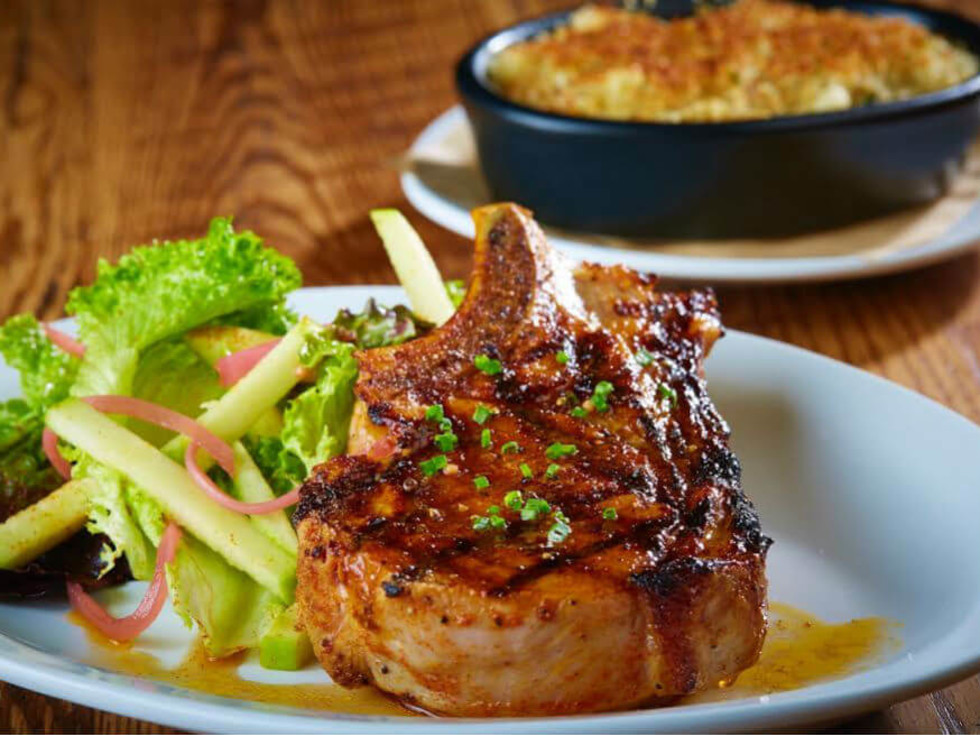 Pork chop at Sugarbacon restaurant in Dallas