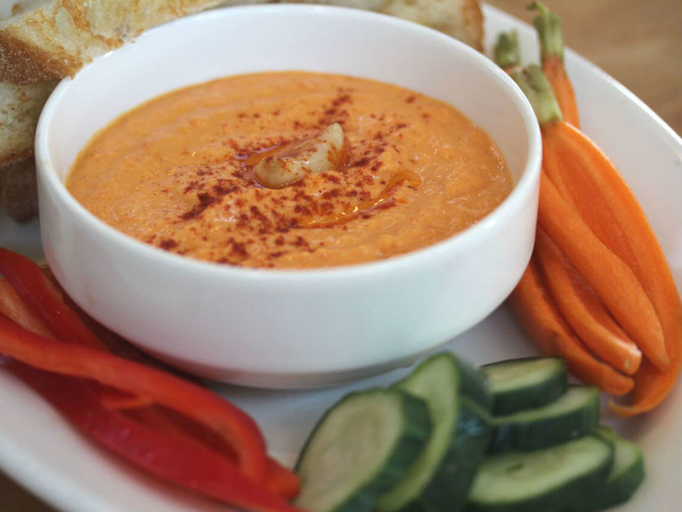 Quill Lounge, roasted red pepper hummus