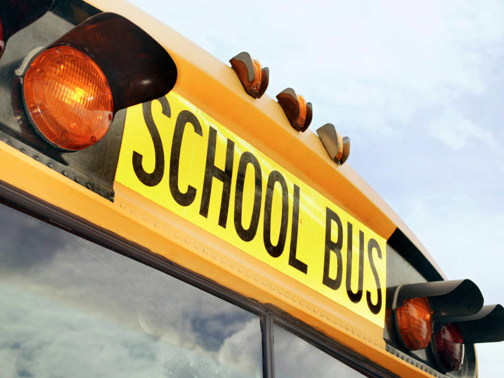 School bus back of bus with writing