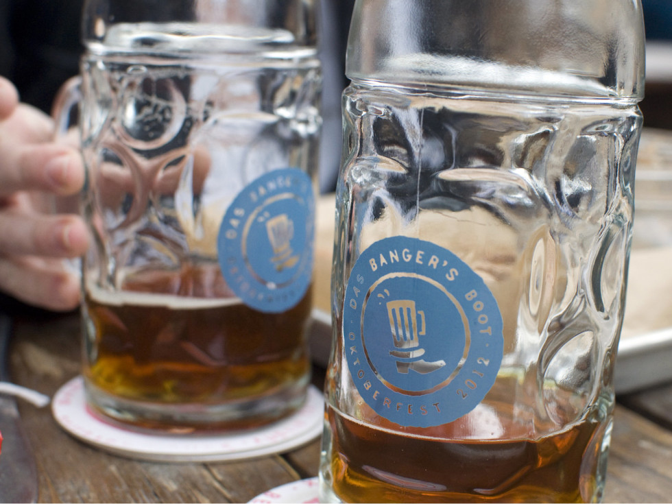 Mugs of Beer at Banger's during Oktoberfest