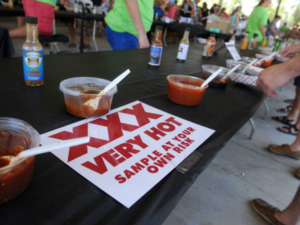 very hot sign at Austin Chronicle Hot Sauce Festival 2014