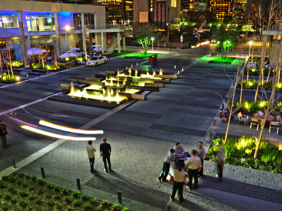 One Arts Plaza at night