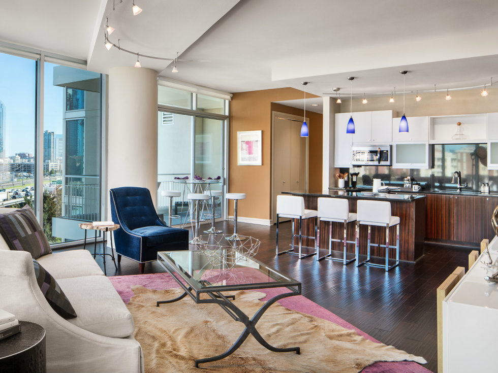 Living room at AMLI Design District in Dallas