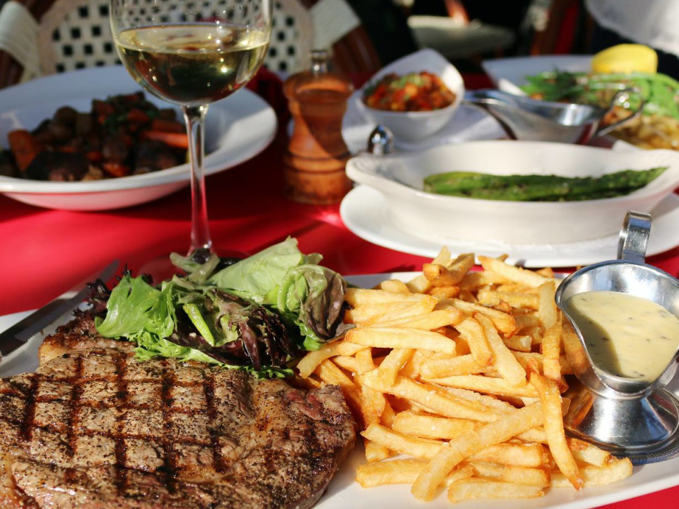 Houston, Toulouse Cafe & Bar, April 2016, New York Strip with Pomme Frites and Béarnaise
