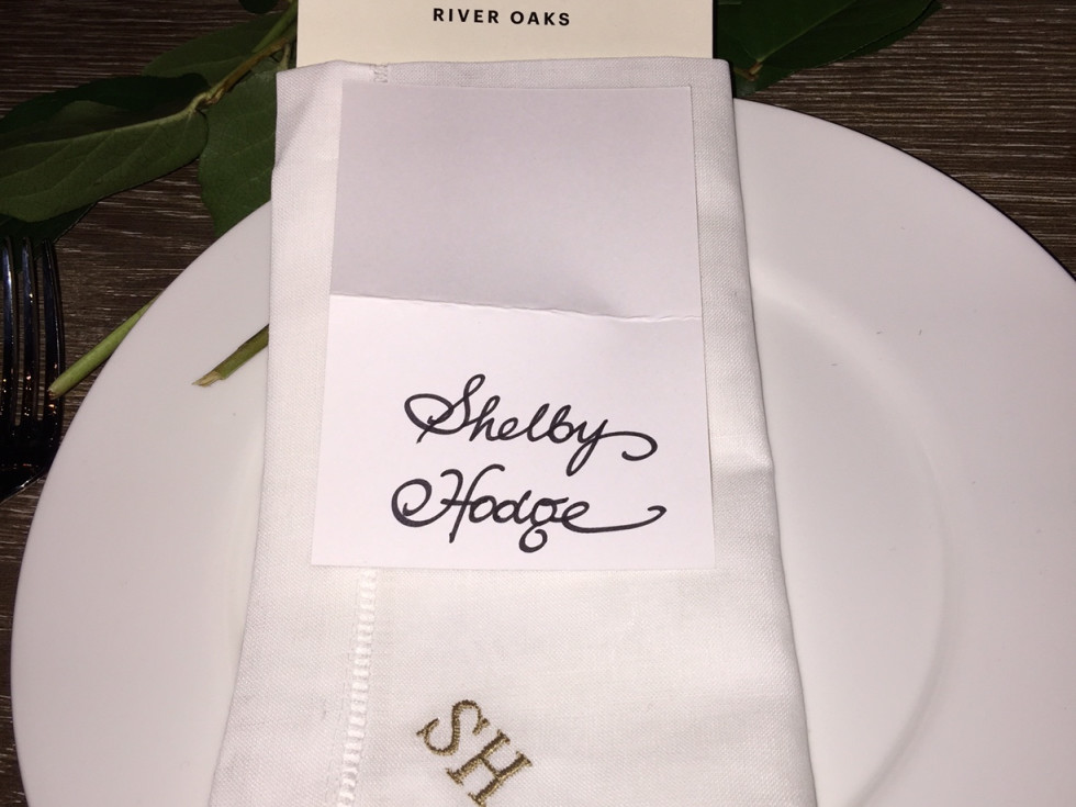 News, Equinox Opening Dinner, Dec. 2015, monogramed napkins