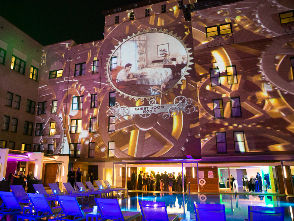 The Saint Anthony Hotel San Antonio Grand Reopening 2015 pool bar light projection