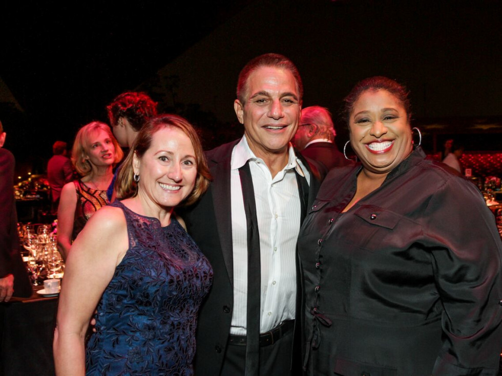 News, Shelby, Miller Outdoor Theatre gala, Oct. 2015, Miriam M Meyers(l) and June Deadrick with Tony Danza