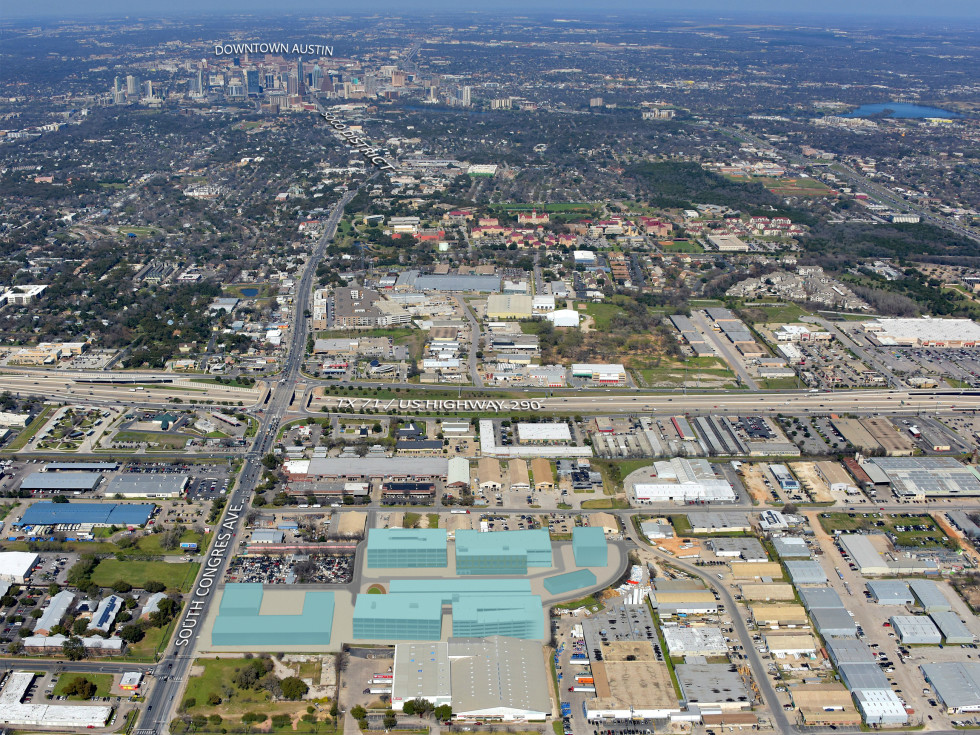 Saint Elmo Public Market rendering South Austin aerial map 2015