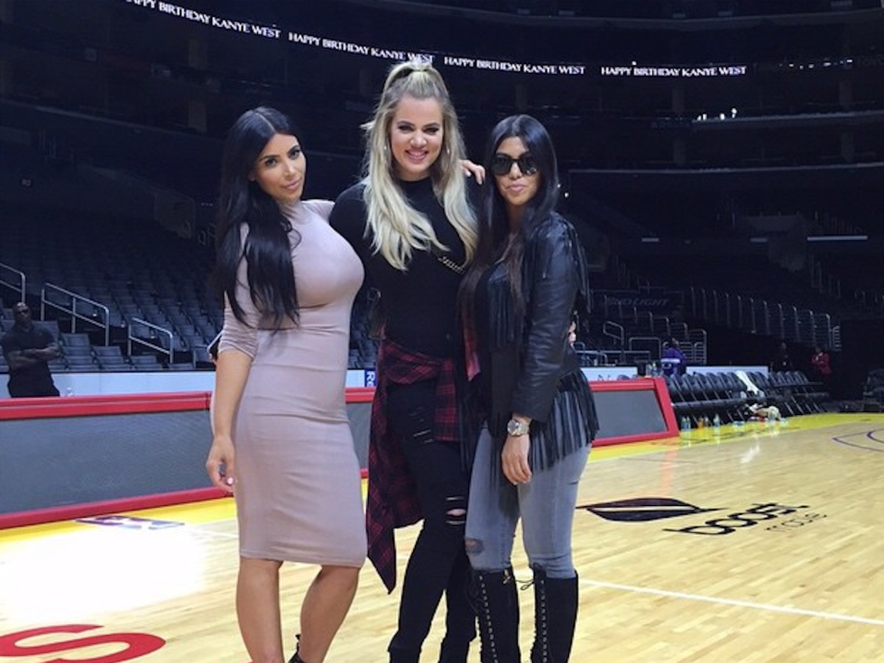 Houston, Kim Kardashian West, Khloe Kardashian, Kourtney Kardashian at Kanye West birthday at Staples, July 2015