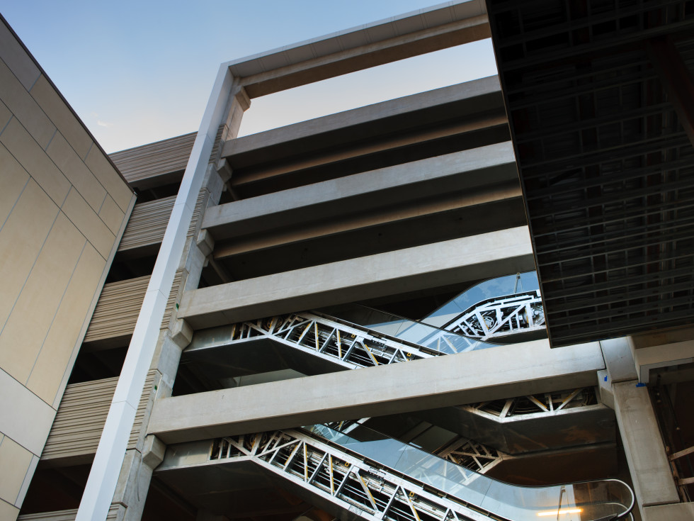 River Oaks District rendering of parking garage with glass elevators