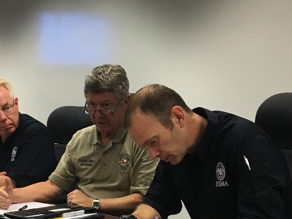 Harris County Judge Ed Emmett with FEMA director Brock Long after Hurricane Harvey
