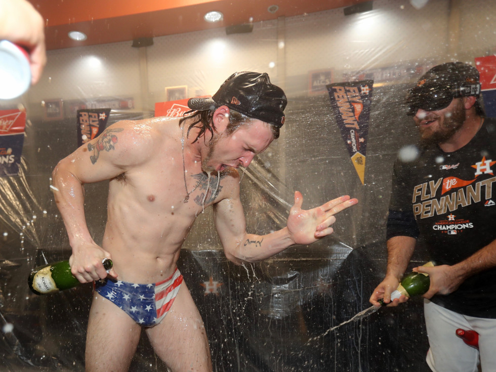 Astros Josh Reddick celebration after ALCS win over Yankees at 