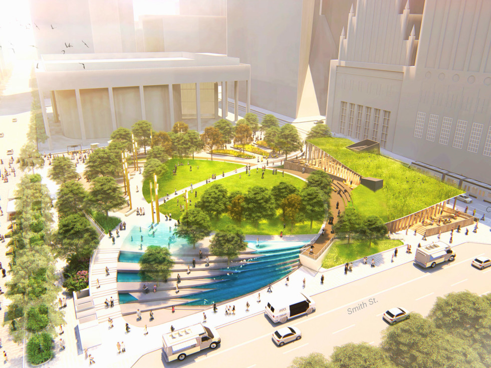 Jones Plaza redevelopment aerial