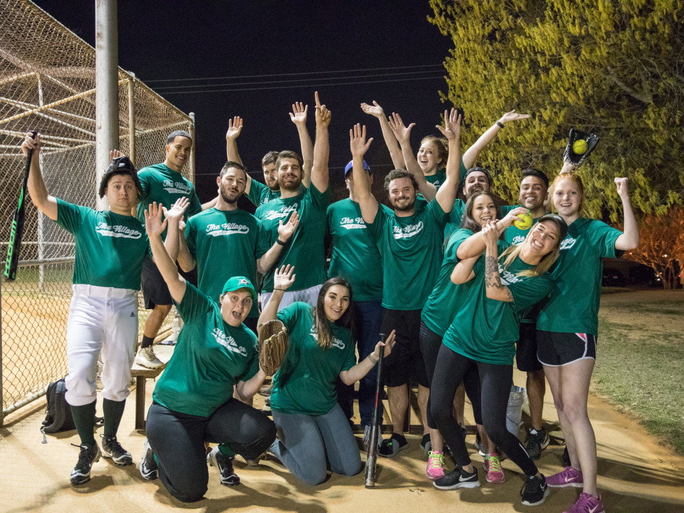 Softball team cheering