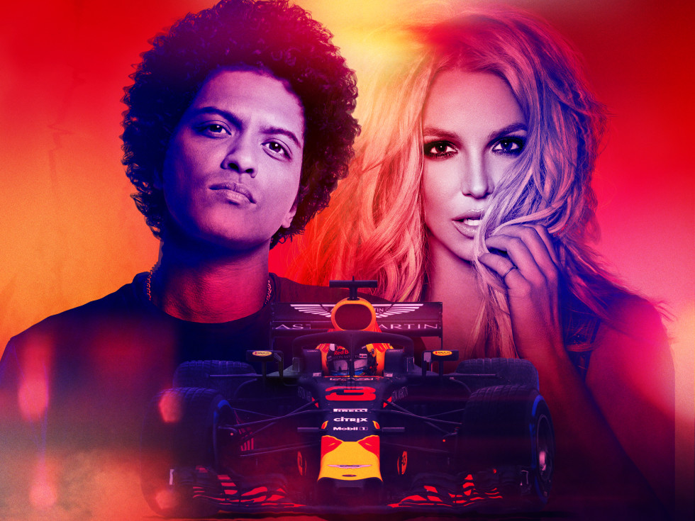 Bruno Mars and Britney Spears at Circuit of the Americas