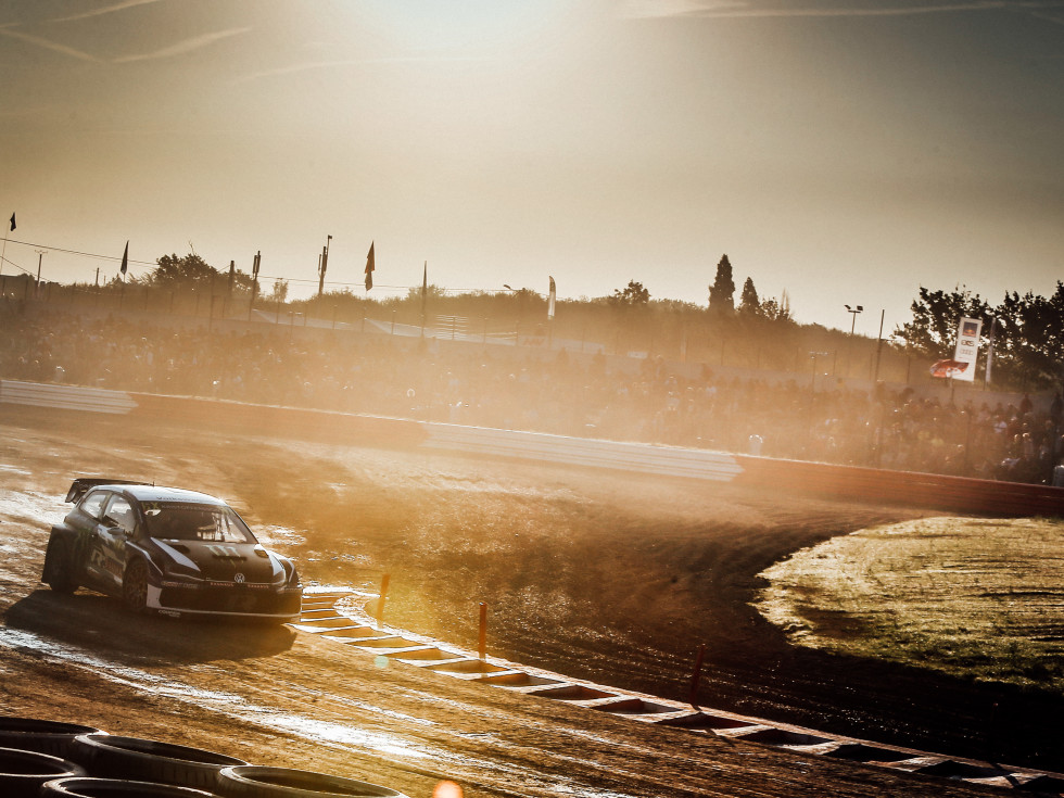 Race car at sunset