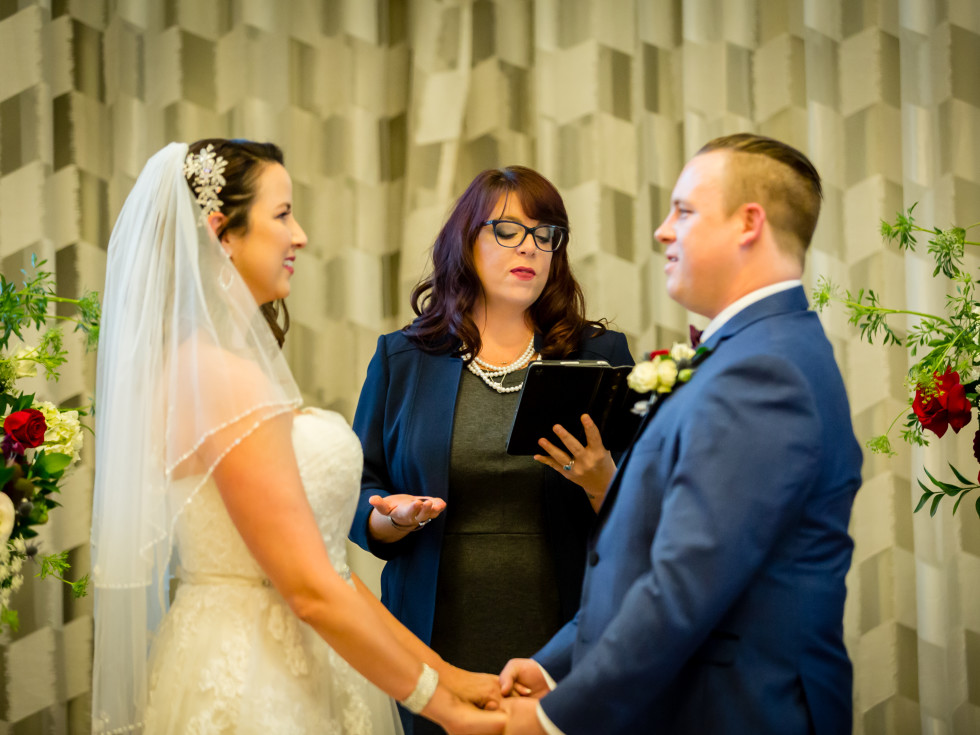 JP Peterson and Shannon Caldwell saying their vows