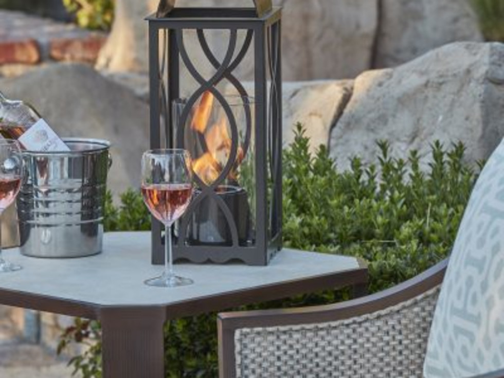 Patio furniture outside by pool