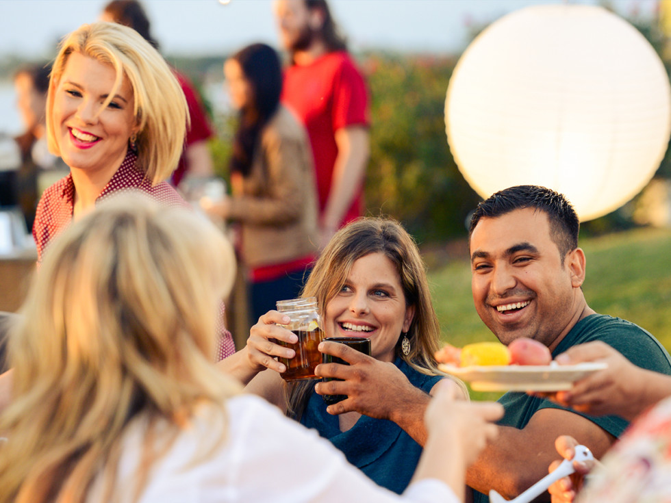 People eating and drinking outside