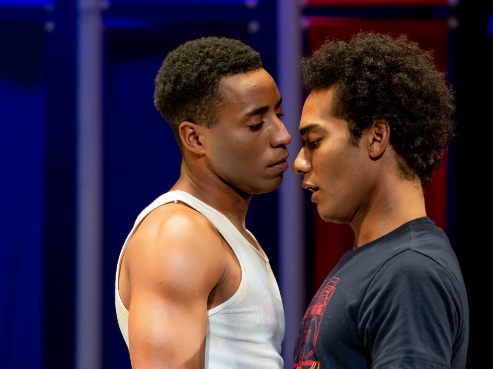 Stanley Andrew Jackson III and Reginald G. Choyce in Stages Repertory Theatre's 2018 production of Swimming While Drowning