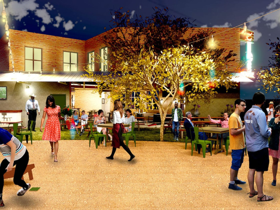 Memorial Trail Ice House rendering exterior night time