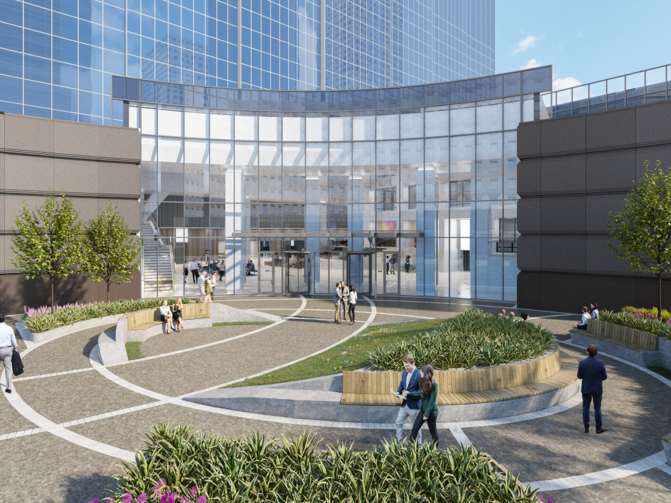 Houston downtown Heritage Plaza exterior entrance