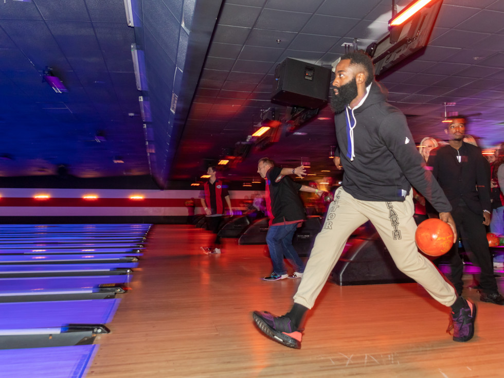 Clint Capela bowling bash 2019 James Harden bowling