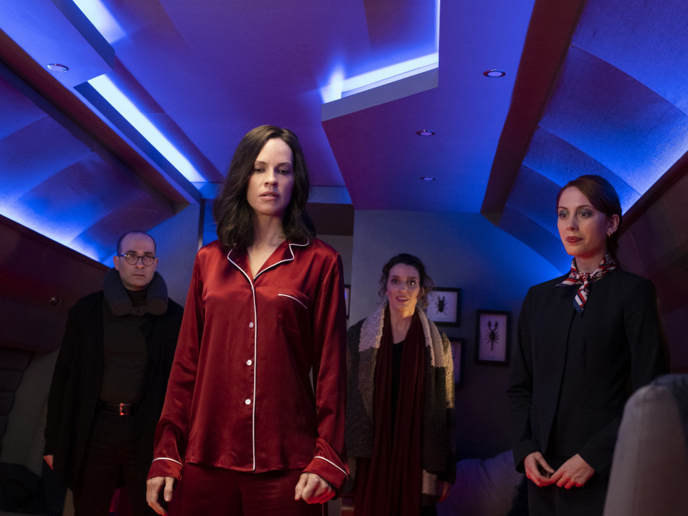 The Hunt movie review Peter (Vince Pisani), Athena (Hilary Swank), Liberty (Teri Wyble) and Kelly (Hannah Alline) in The Hunt